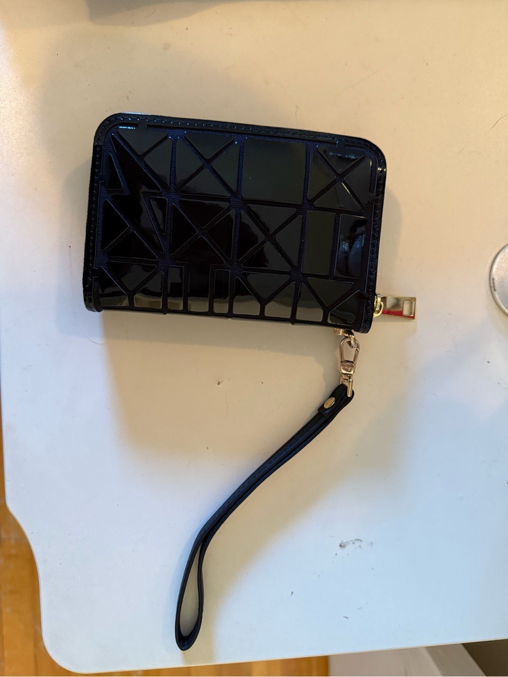 Black Geometric Patent Wristlet